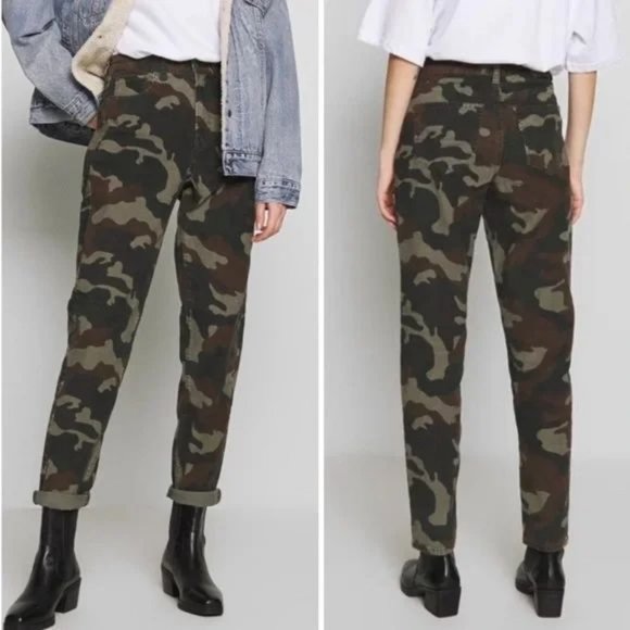 American Eagle pants 22 Mom Jean corduroy camo army print super stretch ribbed - Picture 14 of 14